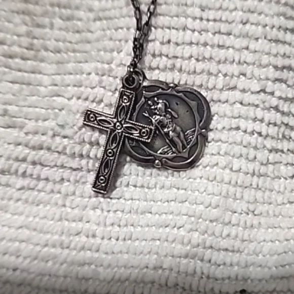 Elegant Silver Cross & Saint Christopher Pendant Necklace By Orly Baruch - Picture 4 of 6